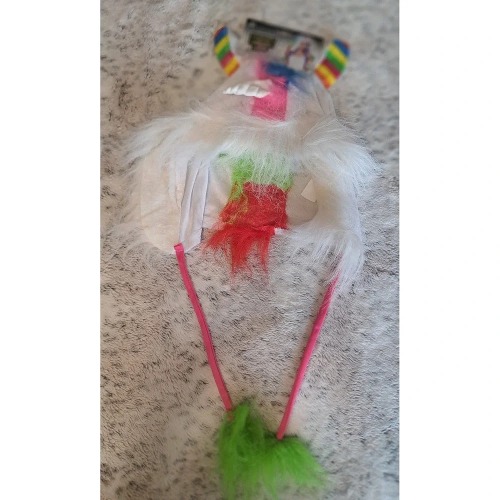 Rainbow Unicorn Hood Faux Fur Costume Hat Festival Party Multicolor One Size NEW
